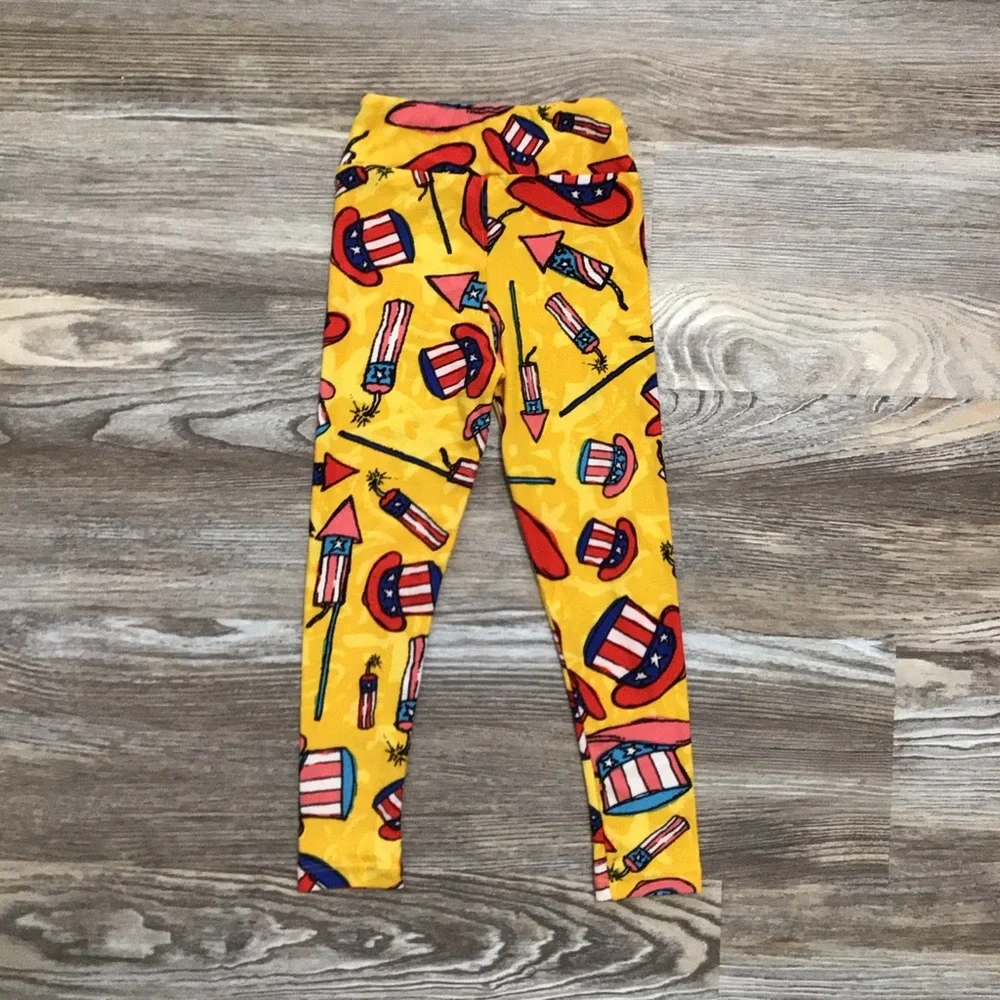 LuLaRoe Yellow Fourth of July Fireworks Leggings Kids S/M